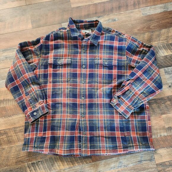 Duluth Trading Co. Mens Fleece Lined Button Up Coat Jacket 3XL Blue Red Plaid - Picture 1 of 7